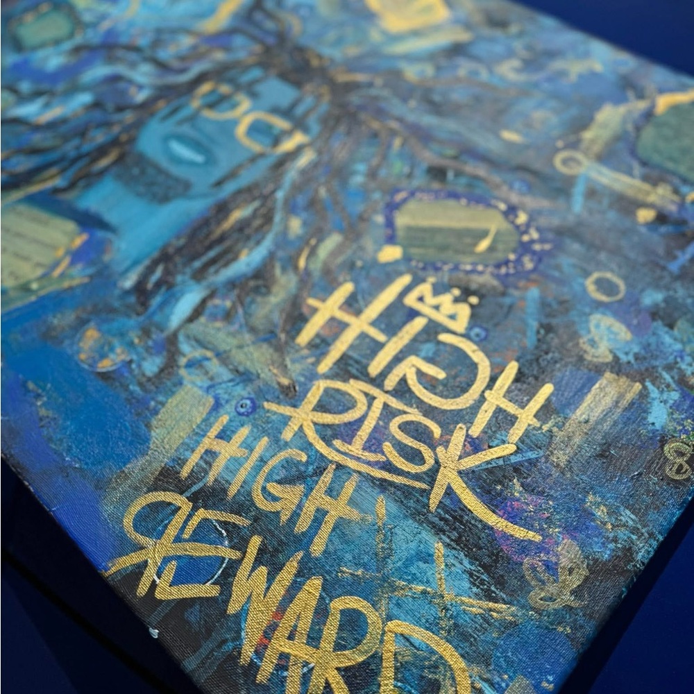 Vibrant Blue and Gold Abstract Canvas - Picture 2 of 10